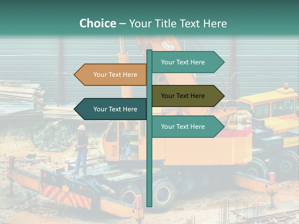 A Man Standing Next To A Yellow Crane PowerPoint Template