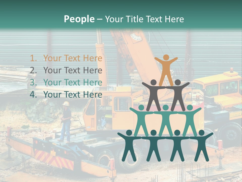 A Man Standing Next To A Yellow Crane PowerPoint Template