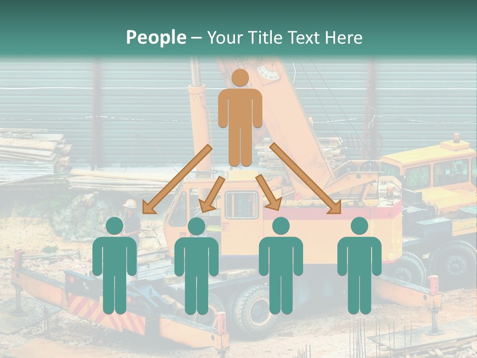 A Man Standing Next To A Yellow Crane PowerPoint Template