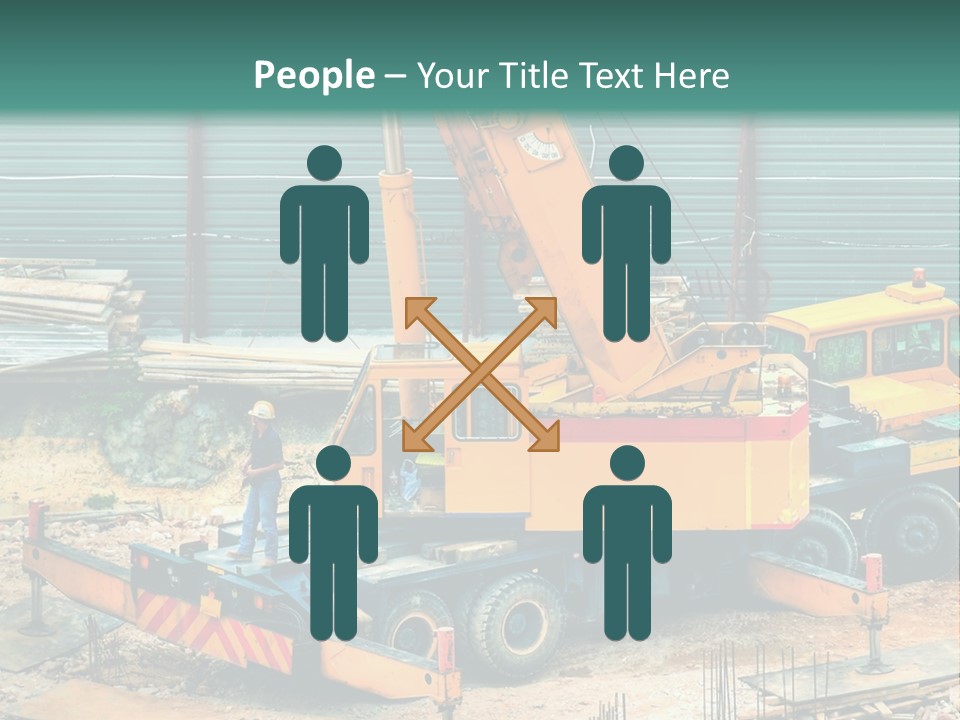 A Man Standing Next To A Yellow Crane PowerPoint Template