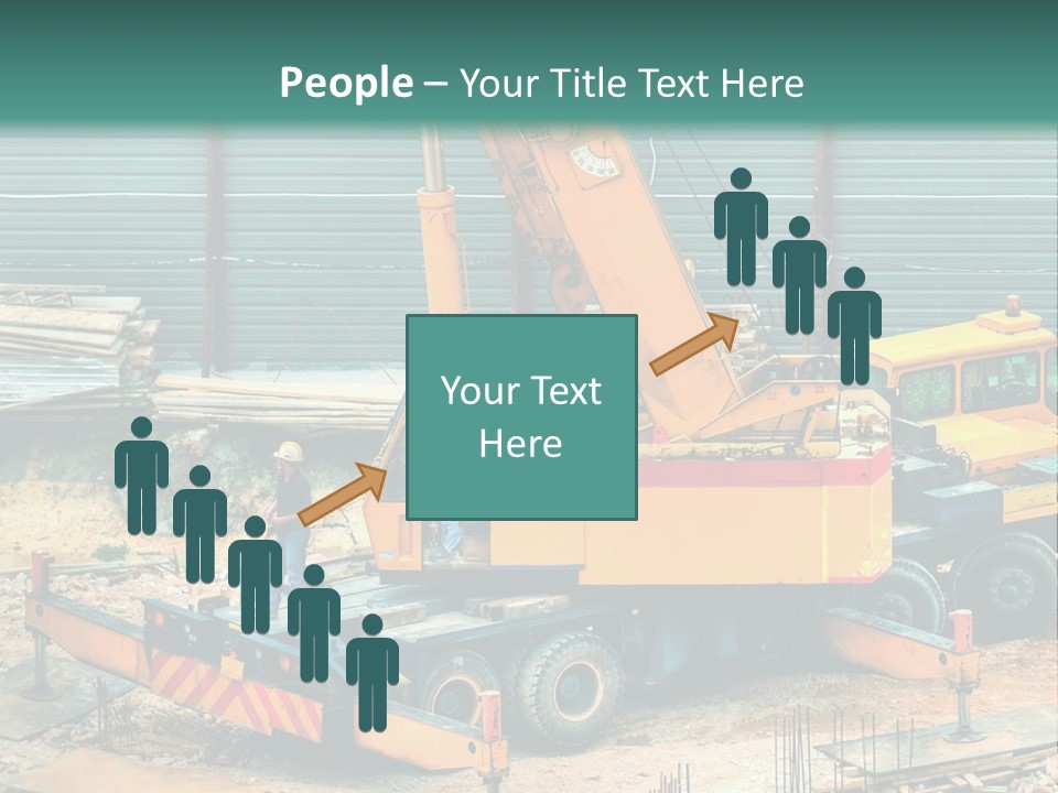 A Man Standing Next To A Yellow Crane PowerPoint Template