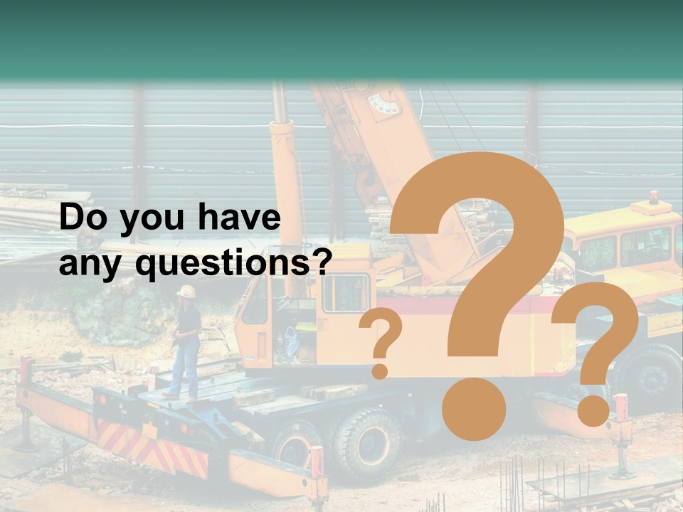 A Man Standing Next To A Yellow Crane PowerPoint Template