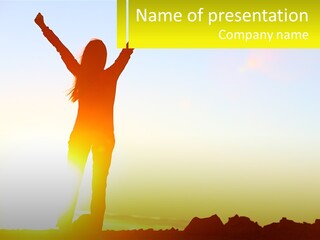 A Woman Raising Her Arms In The Air PowerPoint Template