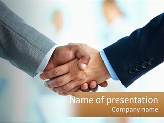 Two Men Shaking Hands In A Business Meeting PowerPoint Template