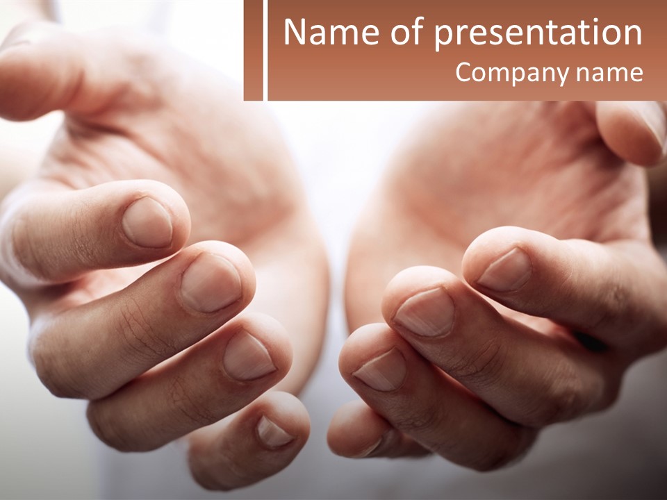 A Person Holding Out Their Hands With The Words Name Of Presentation PowerPoint Template