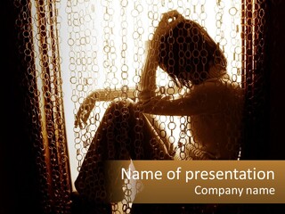 A Silhouette Of A Woman Sitting In Front Of A Curtain PowerPoint Template