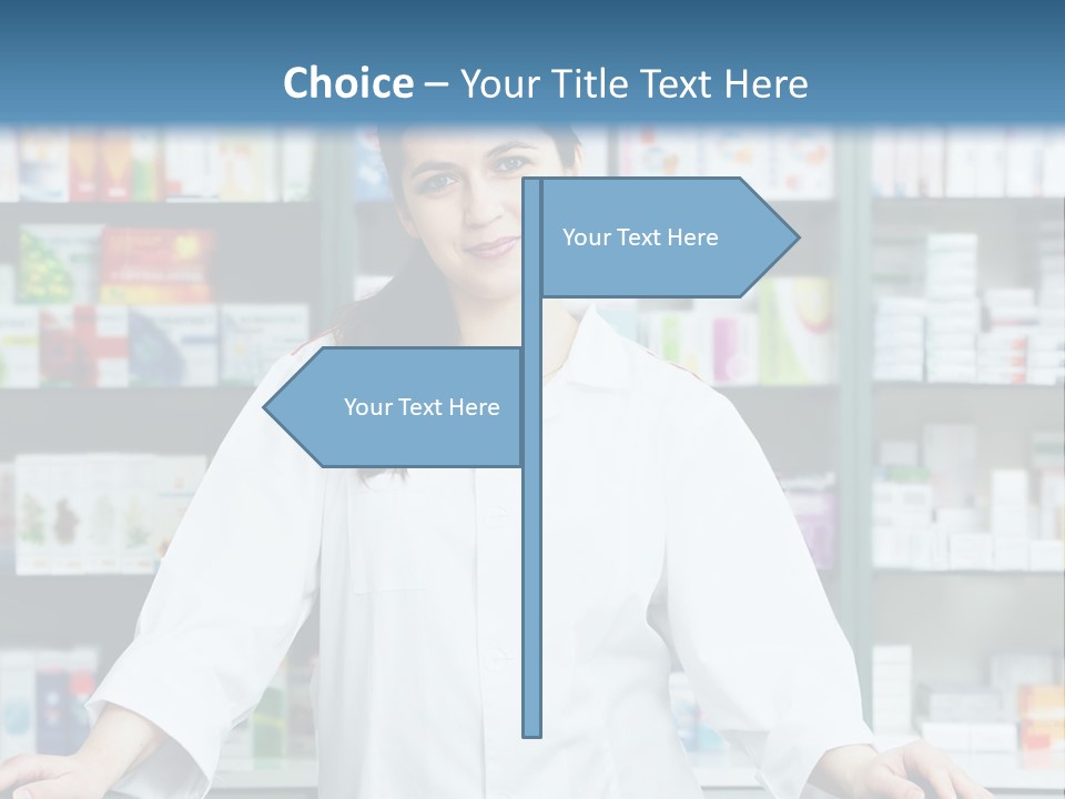 A Woman Standing In Front Of A Pharmacy Counter PowerPoint Template