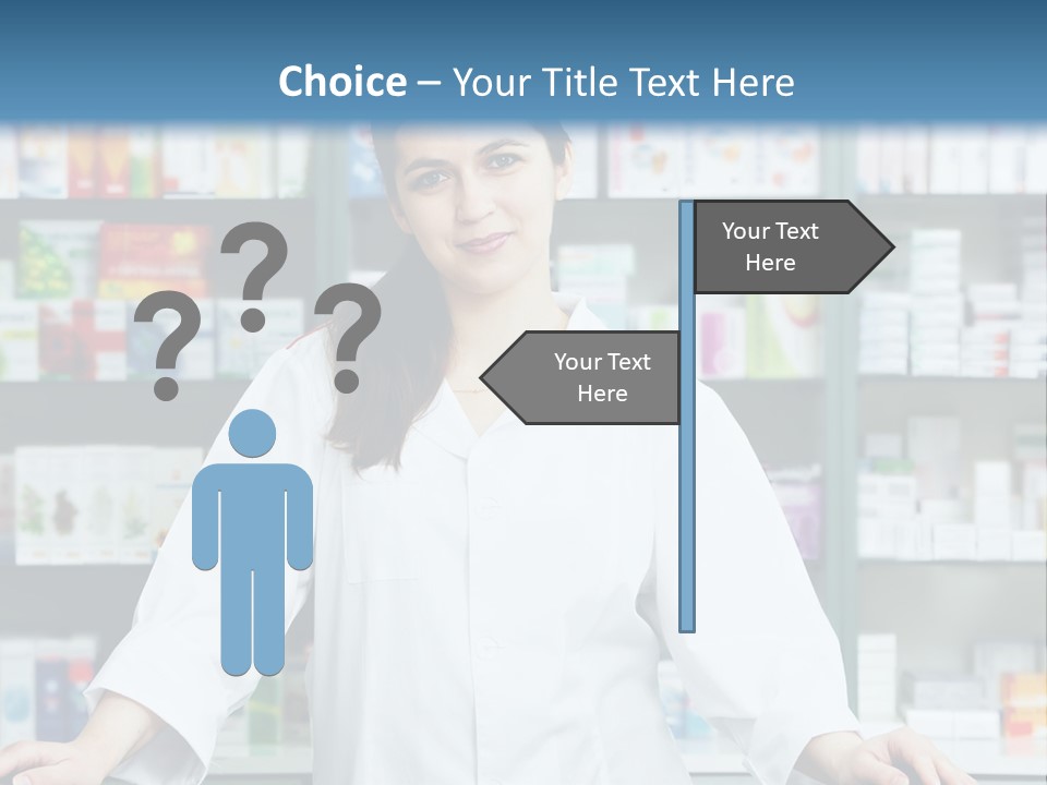 A Woman Standing In Front Of A Pharmacy Counter PowerPoint Template