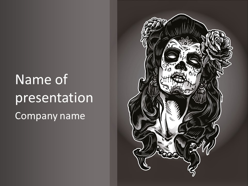 A Woman With A Skull Face And A Rose In Her Hair PowerPoint Template