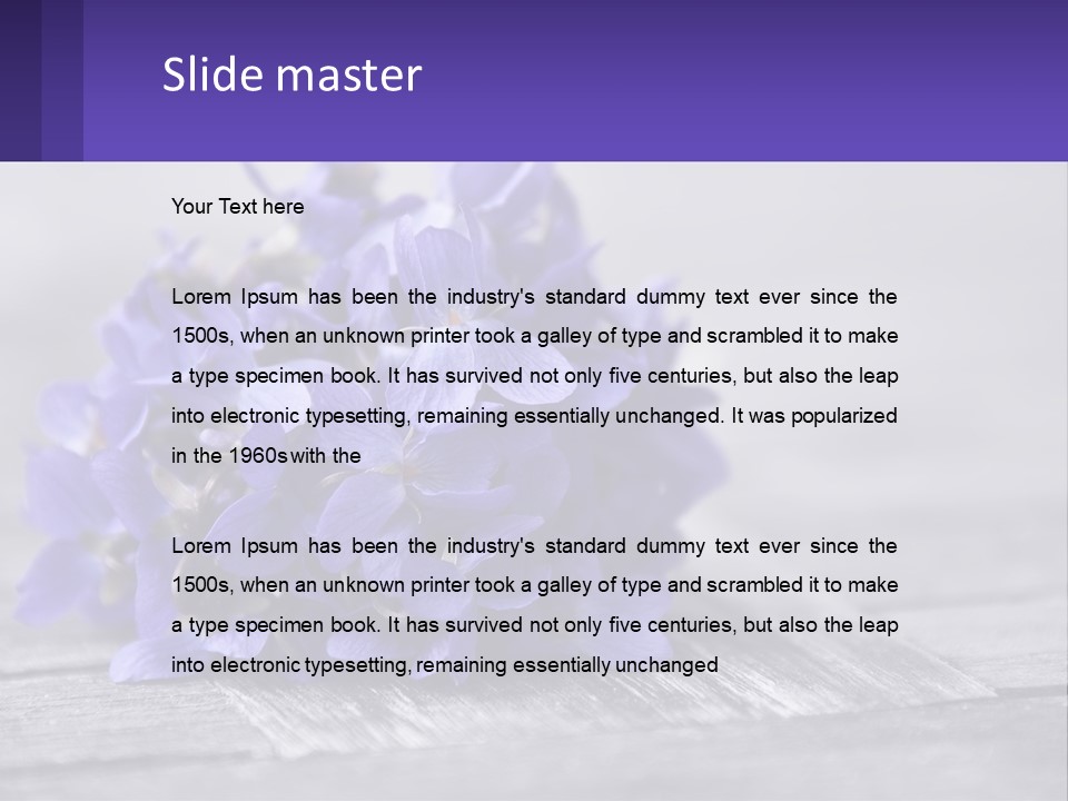 A Bunch Of Purple Flowers Sitting On Top Of A Wooden Table PowerPoint Template