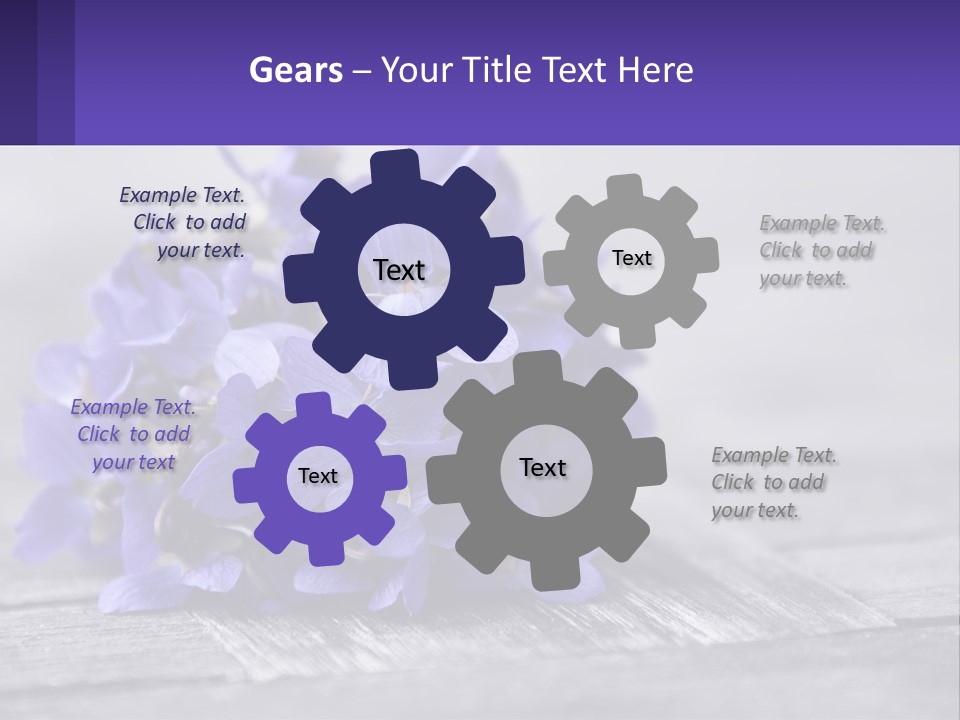 A Bunch Of Purple Flowers Sitting On Top Of A Wooden Table PowerPoint Template