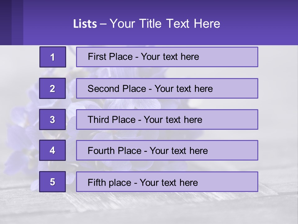 A Bunch Of Purple Flowers Sitting On Top Of A Wooden Table PowerPoint Template