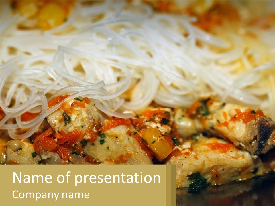 A Plate Of Food With Noodles And Meat PowerPoint Template