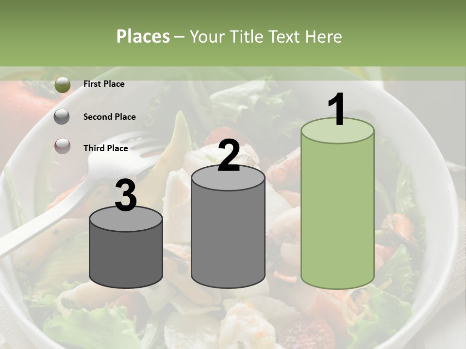A White Bowl Filled With Salad Next To A Bottle Of Olive Oil PowerPoint Template