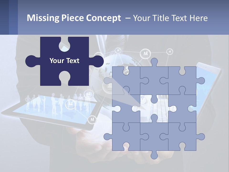 A Man In A Suit Holding A Tablet With A World Map On It PowerPoint Template