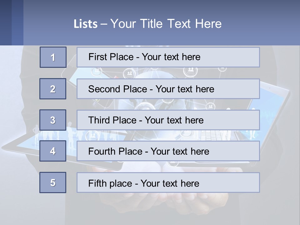 A Man In A Suit Holding A Tablet With A World Map On It PowerPoint Template