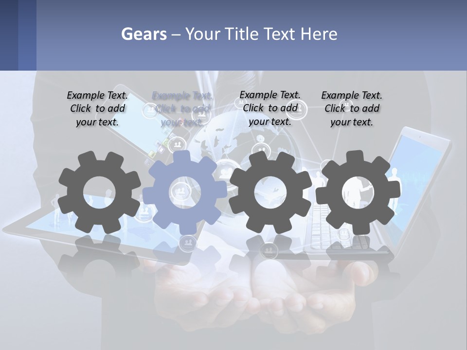 A Man In A Suit Holding A Tablet With A World Map On It PowerPoint Template