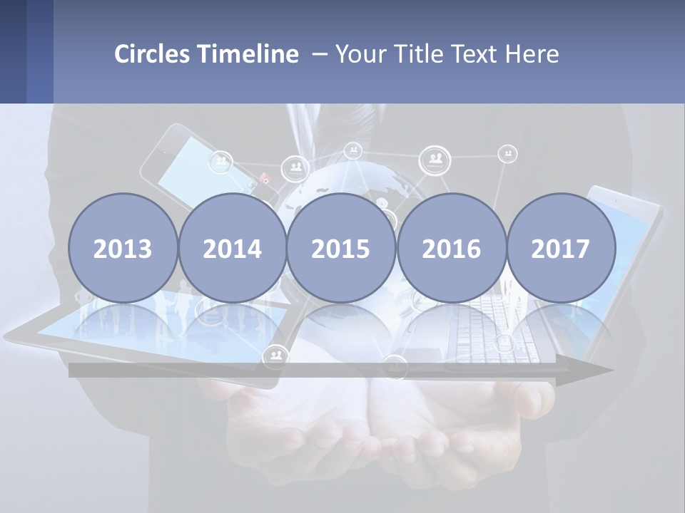 A Man In A Suit Holding A Tablet With A World Map On It PowerPoint Template