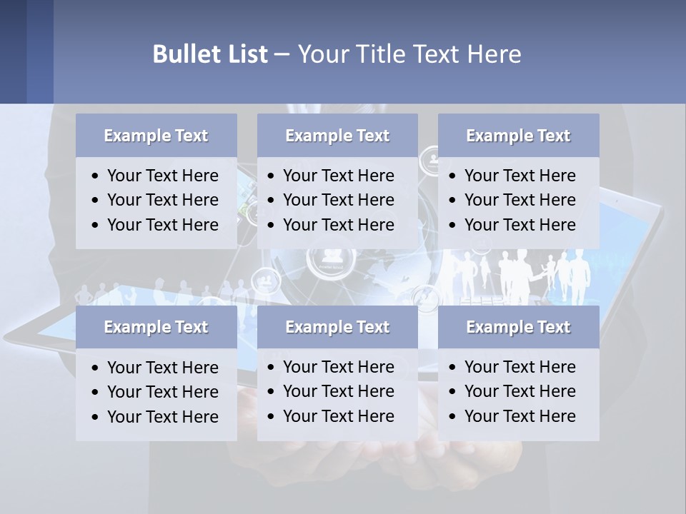 A Man In A Suit Holding A Tablet With A World Map On It PowerPoint Template