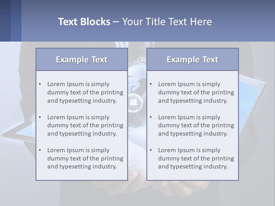 A Man In A Suit Holding A Tablet With A World Map On It PowerPoint Template