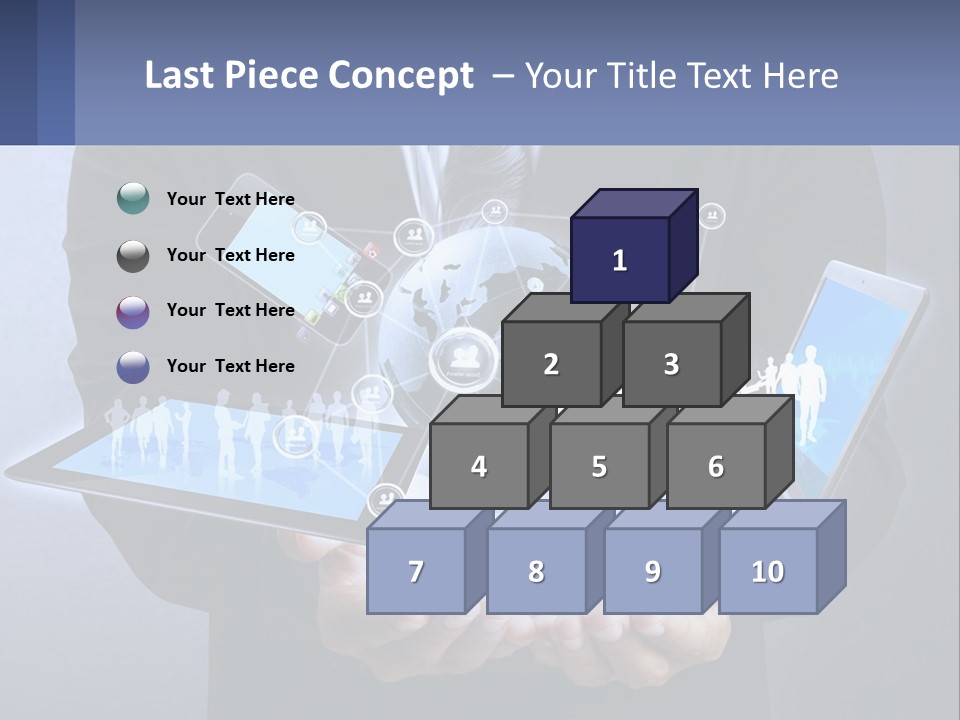 A Man In A Suit Holding A Tablet With A World Map On It PowerPoint Template