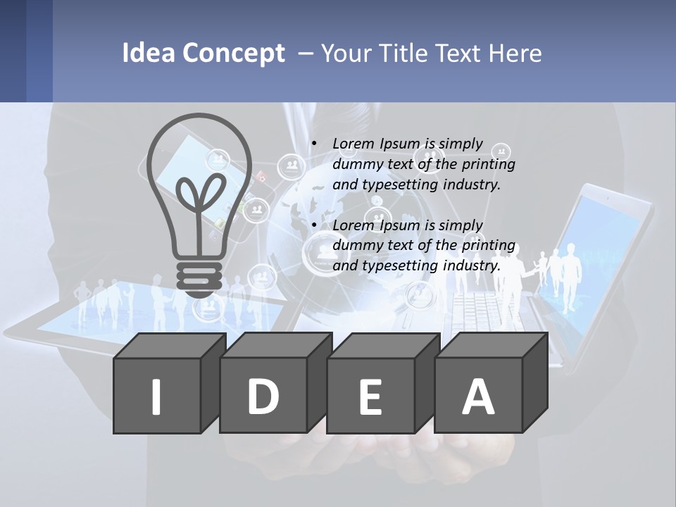 A Man In A Suit Holding A Tablet With A World Map On It PowerPoint Template