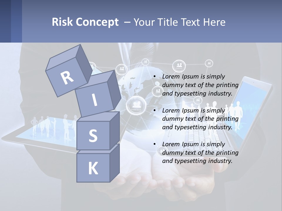 A Man In A Suit Holding A Tablet With A World Map On It PowerPoint Template