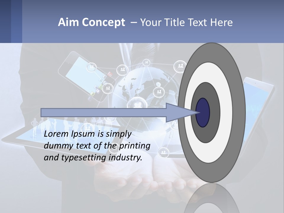 A Man In A Suit Holding A Tablet With A World Map On It PowerPoint Template