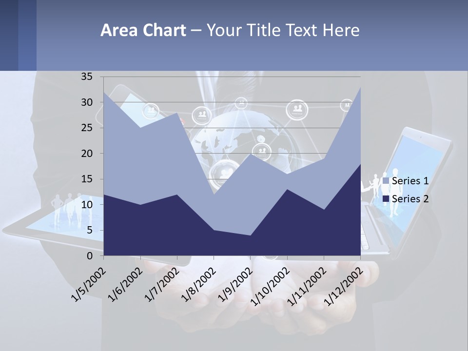 A Man In A Suit Holding A Tablet With A World Map On It PowerPoint Template