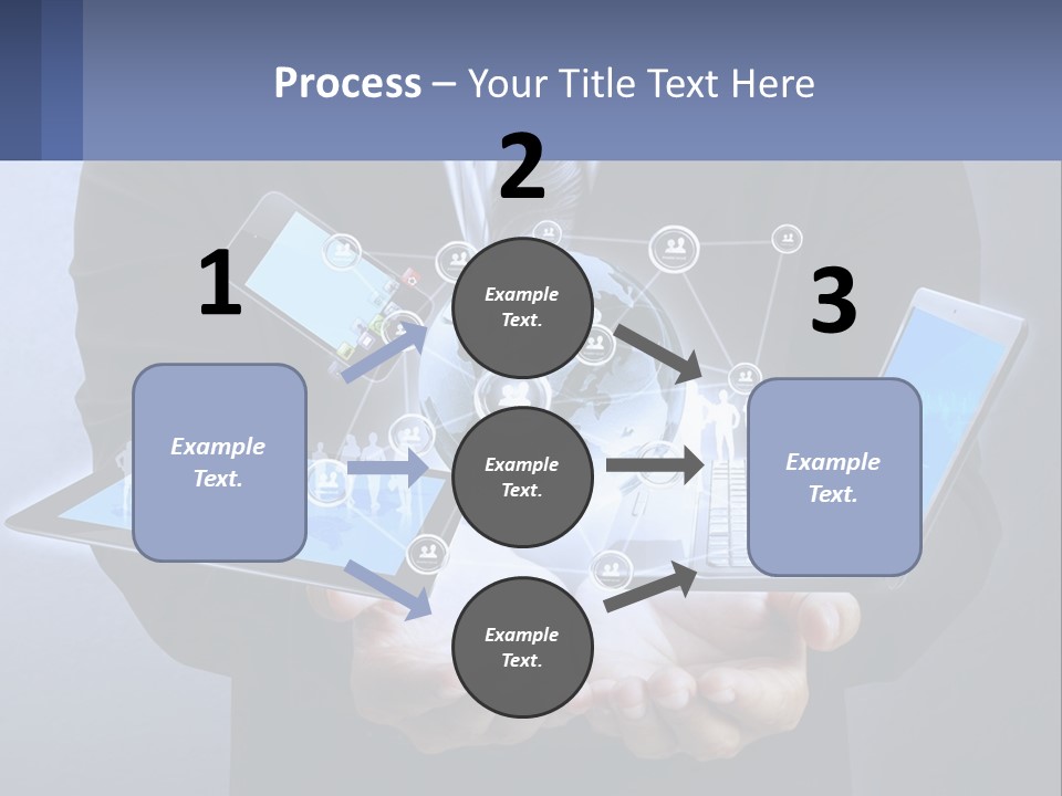 A Man In A Suit Holding A Tablet With A World Map On It PowerPoint Template