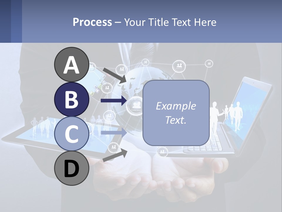 A Man In A Suit Holding A Tablet With A World Map On It PowerPoint Template