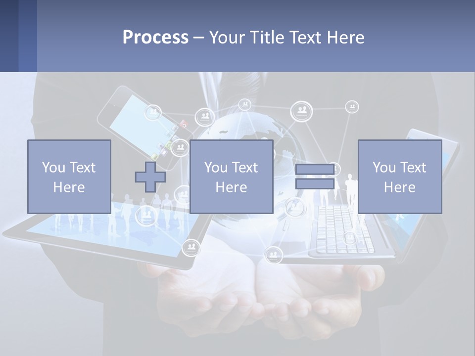 A Man In A Suit Holding A Tablet With A World Map On It PowerPoint Template