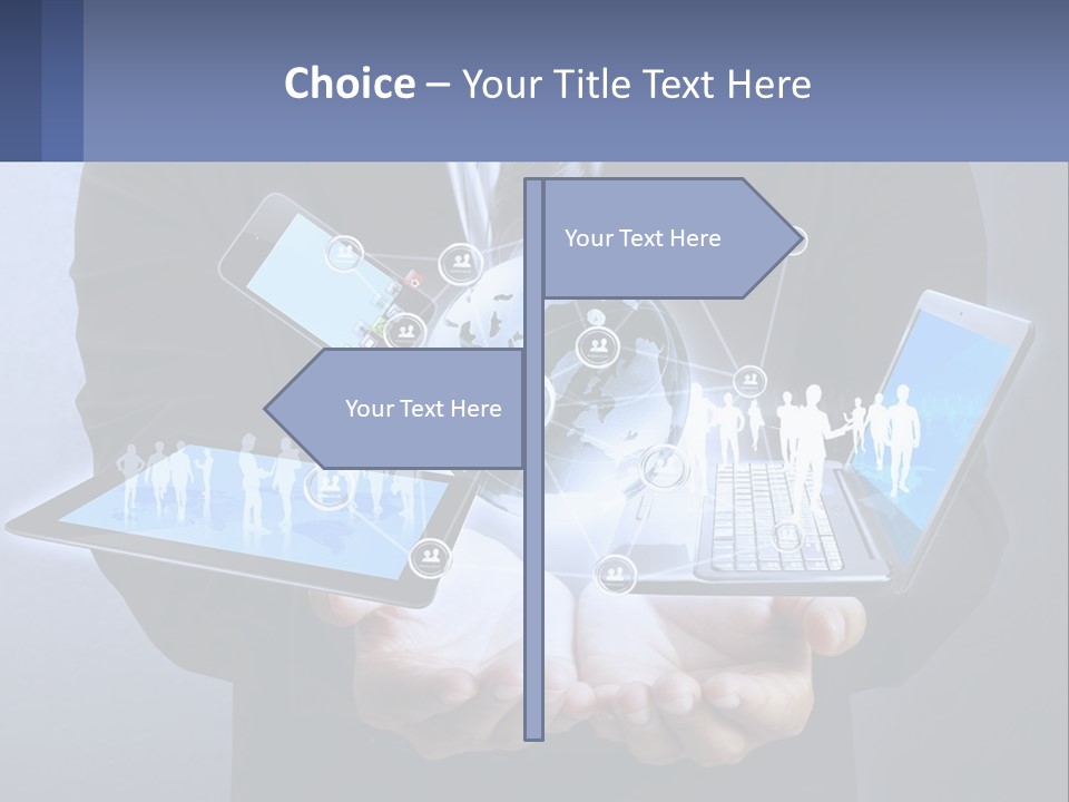 A Man In A Suit Holding A Tablet With A World Map On It PowerPoint Template