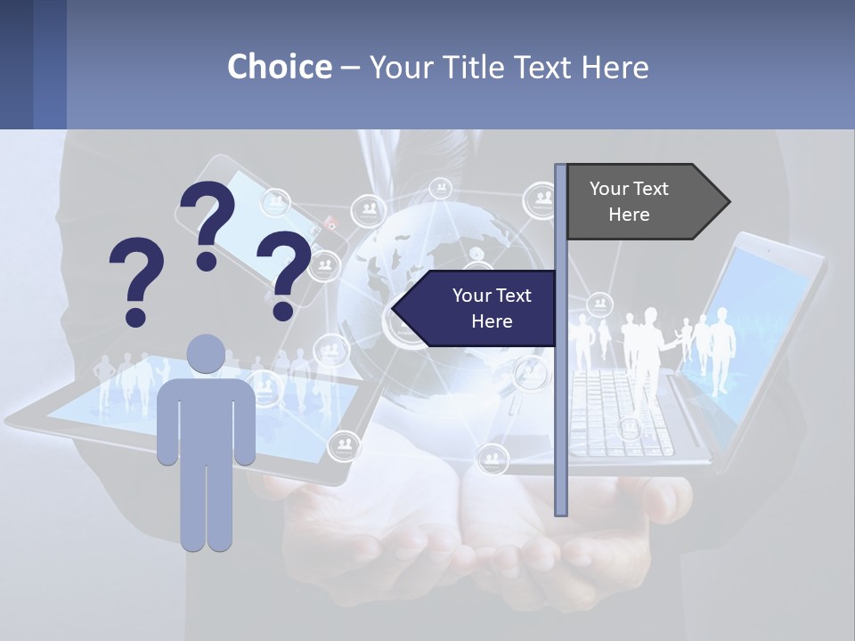 A Man In A Suit Holding A Tablet With A World Map On It PowerPoint Template