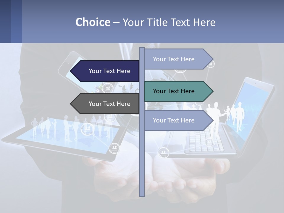 A Man In A Suit Holding A Tablet With A World Map On It PowerPoint Template
