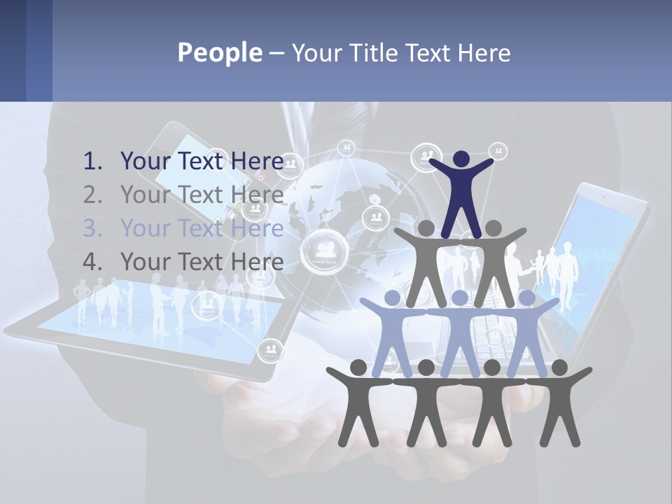 A Man In A Suit Holding A Tablet With A World Map On It PowerPoint Template