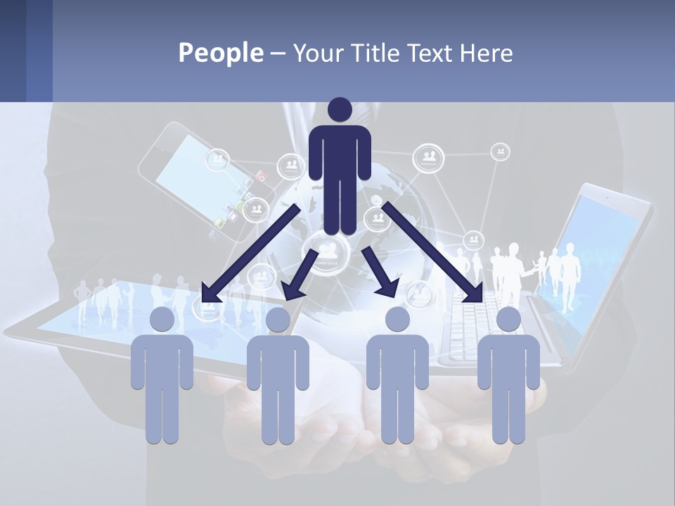 A Man In A Suit Holding A Tablet With A World Map On It PowerPoint Template