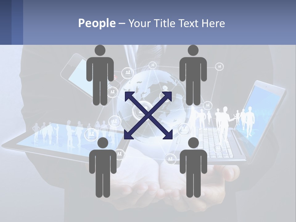 A Man In A Suit Holding A Tablet With A World Map On It PowerPoint Template