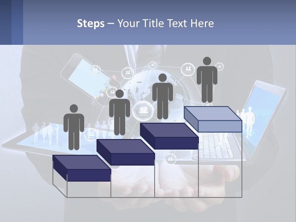 A Man In A Suit Holding A Tablet With A World Map On It PowerPoint Template