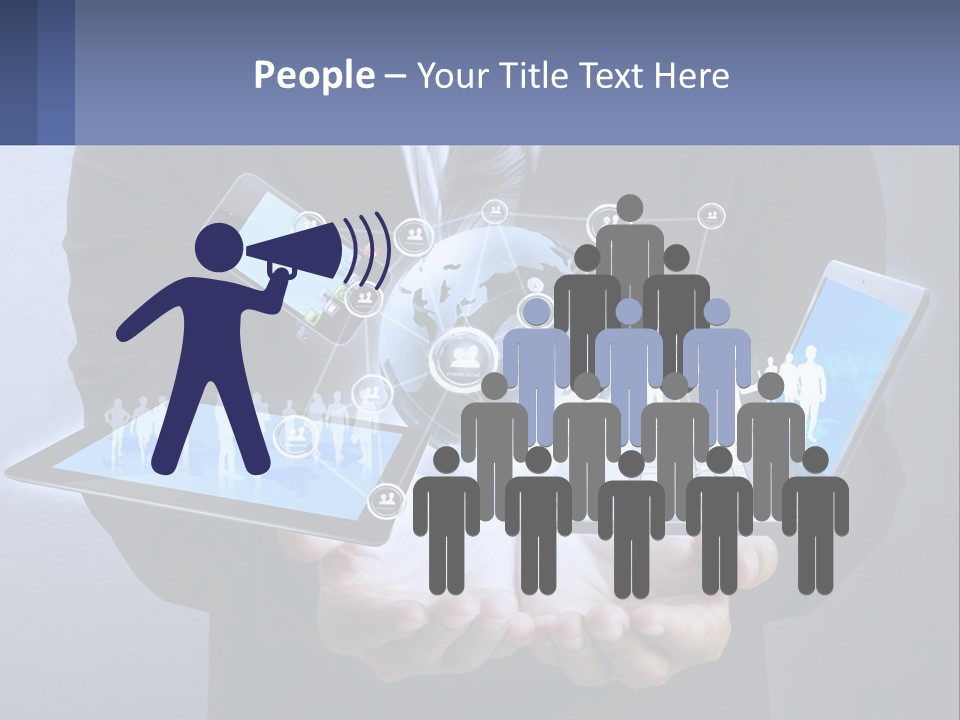 A Man In A Suit Holding A Tablet With A World Map On It PowerPoint Template