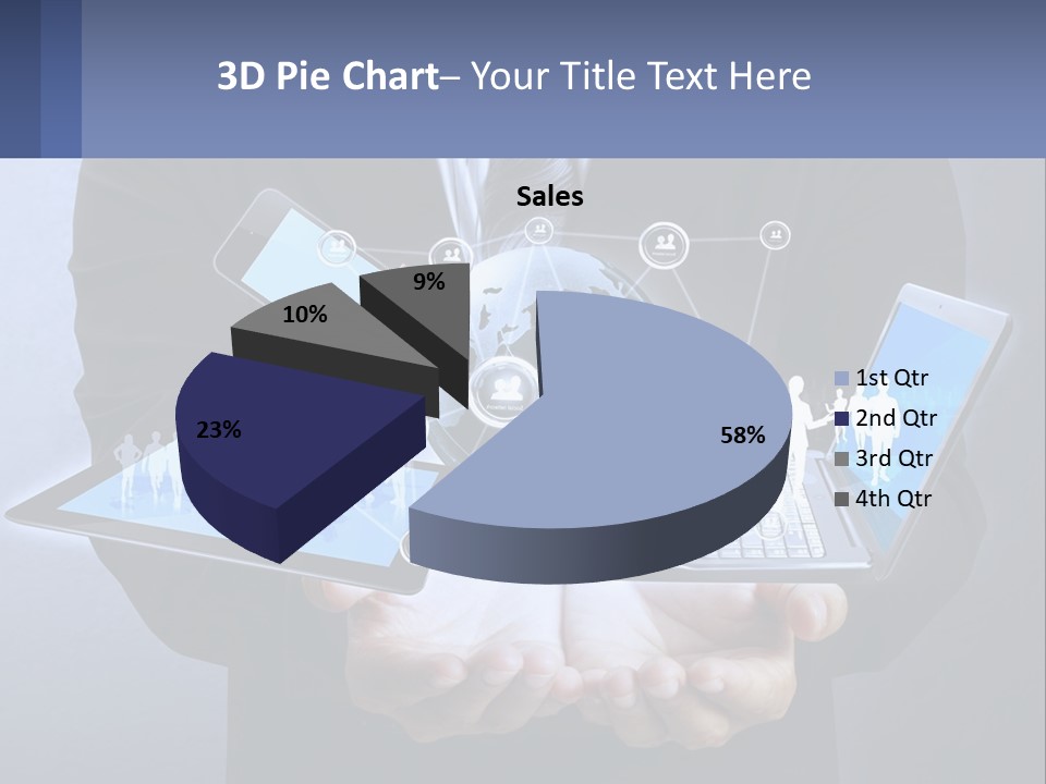A Man In A Suit Holding A Tablet With A World Map On It PowerPoint Template