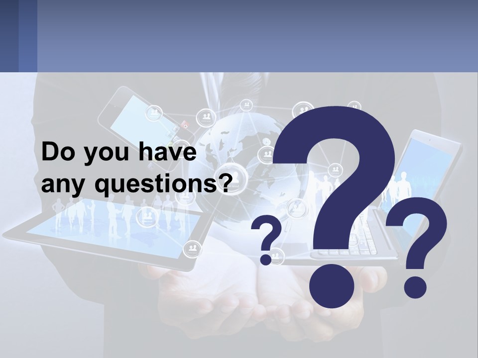 A Man In A Suit Holding A Tablet With A World Map On It PowerPoint Template