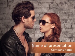 A Man And A Woman In Sunglasses Are Facing Each Other PowerPoint Template