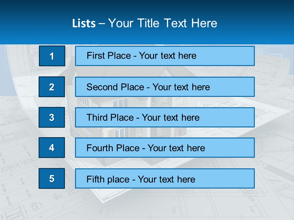 A House On Top Of Blueprints With A Blue Sky In The Background PowerPoint Template