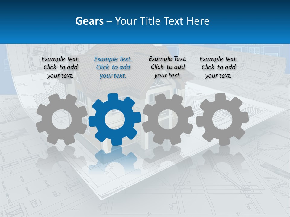 A House On Top Of Blueprints With A Blue Sky In The Background PowerPoint Template