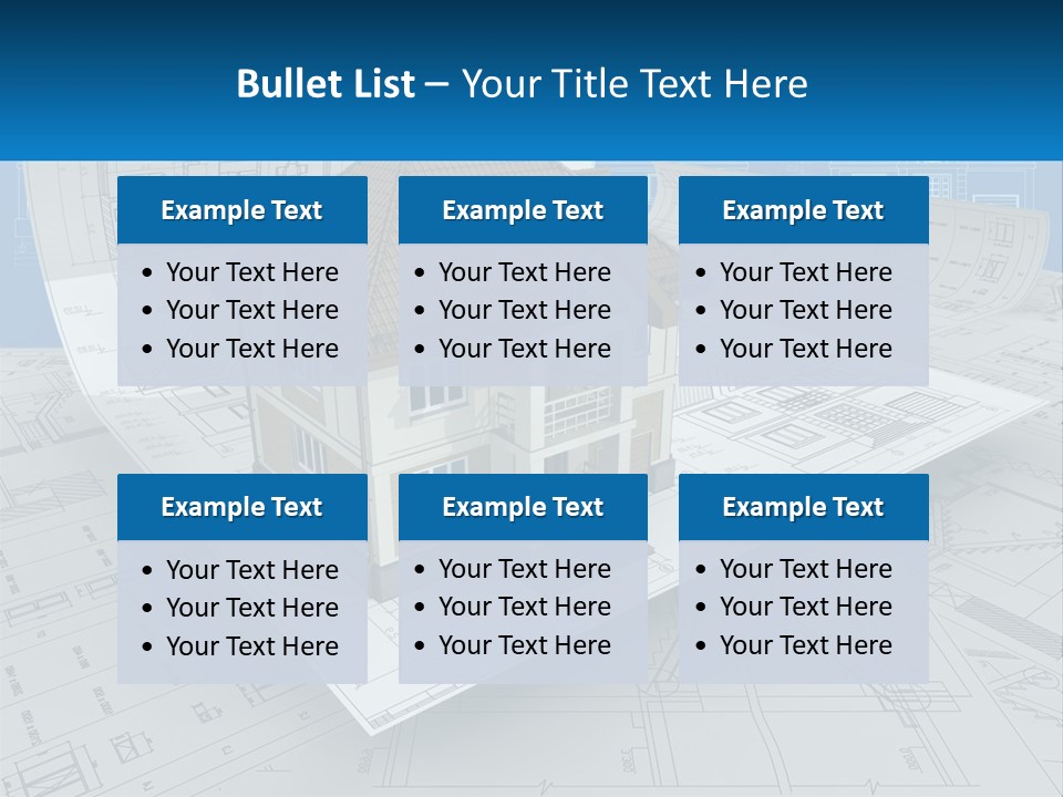 A House On Top Of Blueprints With A Blue Sky In The Background PowerPoint Template