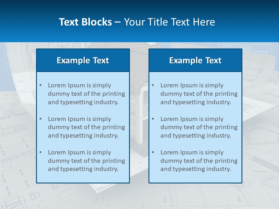 A House On Top Of Blueprints With A Blue Sky In The Background PowerPoint Template