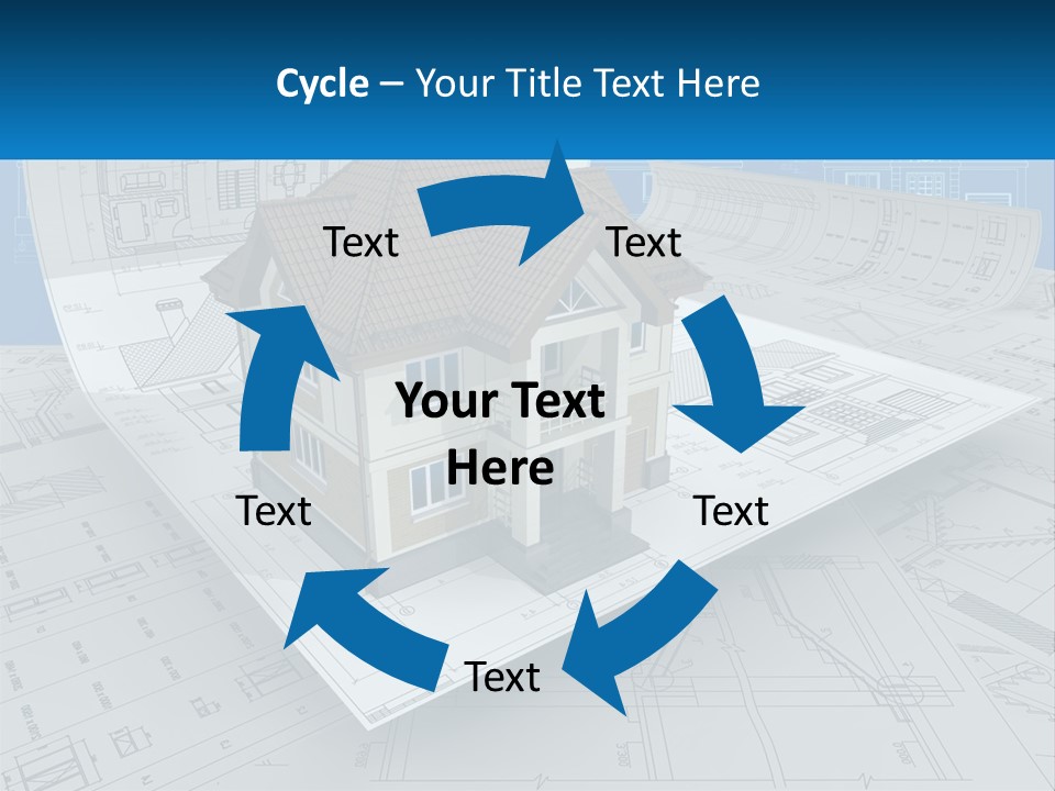 A House On Top Of Blueprints With A Blue Sky In The Background PowerPoint Template