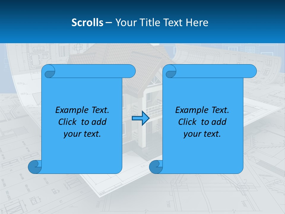 A House On Top Of Blueprints With A Blue Sky In The Background PowerPoint Template