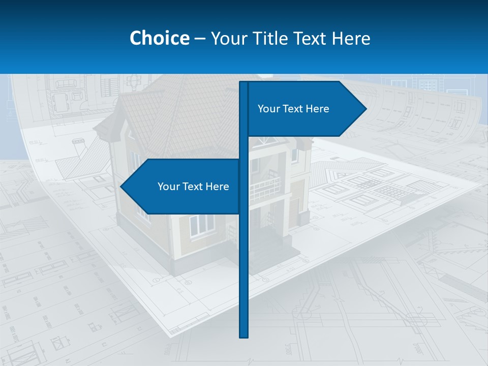 A House On Top Of Blueprints With A Blue Sky In The Background PowerPoint Template